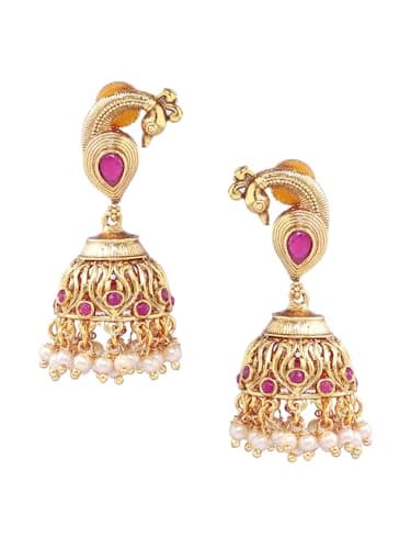 Rubans Women Gold-Plated Pink Handcrafted Faux Ruby Studded Jewellery Set 5