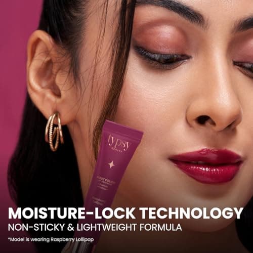 Typsy Beauty Pout Polish Peptide Lip Treatment Balm-Raspberry Lollipop Glossy Finish |Plump lips with hydration|Lip Balm for Dry and Chapped lips|Lip Balm for men & women|Maroon |8g 4
