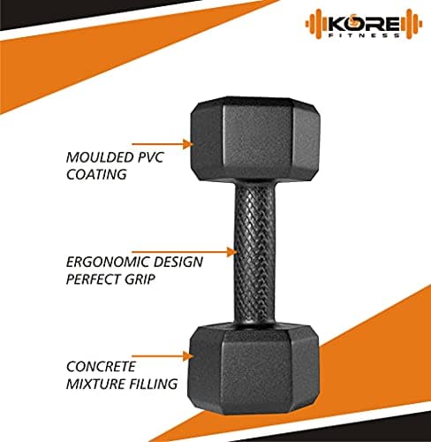 Kore PVC DM-2kg-Combo 161 Dumbbells Set and Fitness Kit for Men and Women Whole Body Workout, Hexa (Black) 4
