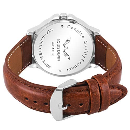 LOUIS DEVIN Leather Analog Men Watch (Silver Dial Brown Colored Strap), Brown Band 3