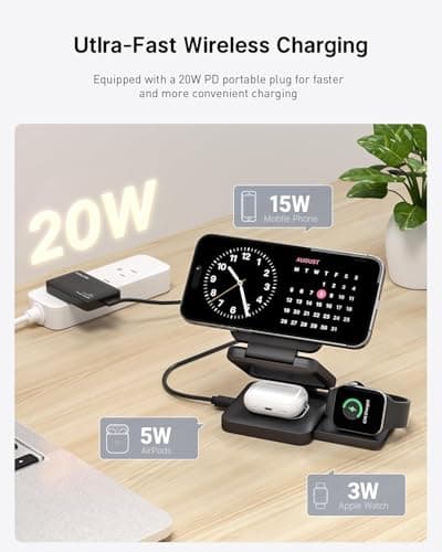 Foreign Holics 3 in 1 Charging Station Magnetic Foldable Integrated Plug Travel Wireless Charger Stand for Multiple Devices 2