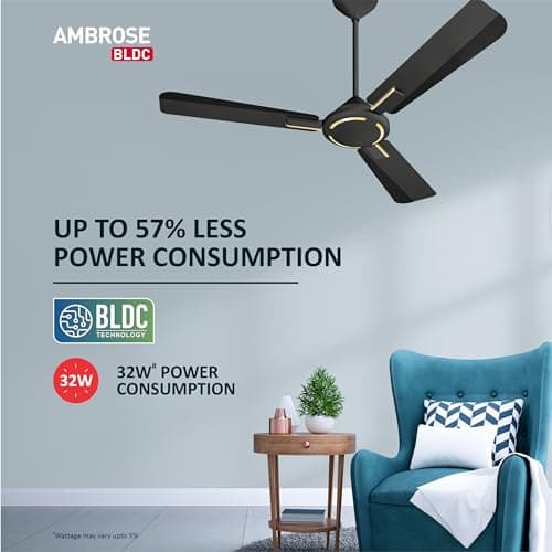 Havells 1200Mm Ambrose Bldc Motor Ceiling Fan|Premium Matt Finish Decorative Fan, Remote Control, High Air Delivery|5 Stars Rated, Upto 60% Energy Saving, 2 Yr Warranty|(Pack Of 1, Midnight) 5