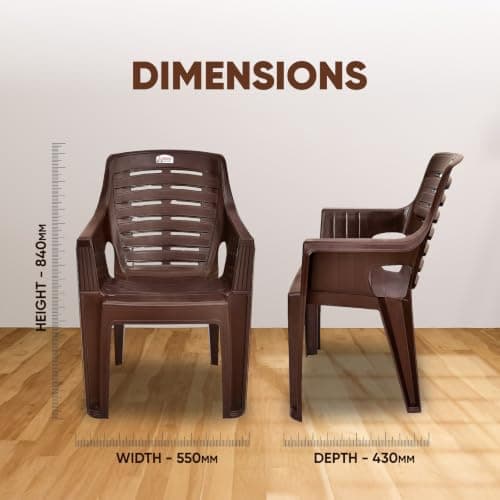 AVRO Furniture 4003 Heavy Duty Plastic Chair for Home, Office & Outdoor, Solid Back Support, Comfortable Seating with Arm, Ergonomic and Stackable, Pre-Assembled, 150 Kg Capacity, Set of 2, Brown 2