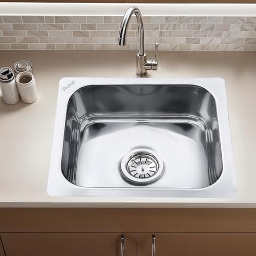 Ruhe® Hydraulic Square Single Bowl Kitchen Sink - 15x12x6 inches | Premium Stainless Steel Sink with Glossy Finish | Kitchen Sink Including Coupling and Waste Pipe