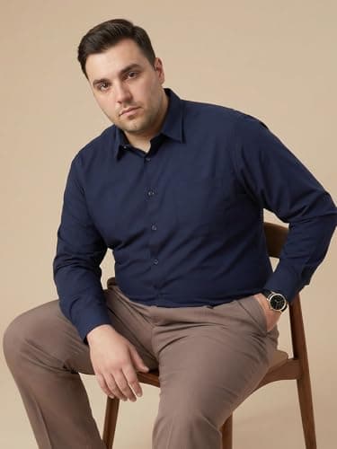 Thomas Scott Men's Premium Plus Size Regular Fit Textured Formal Shirt | 100% Cotton | Long Sleeves | Spread Collar (TS1925PS_Navy_6XL) 2