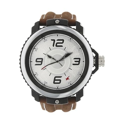 Fastrack Men Quartz Analog Silver Dial Leather Strap Watch for Guys-NS38017PL02/NT38017PL02