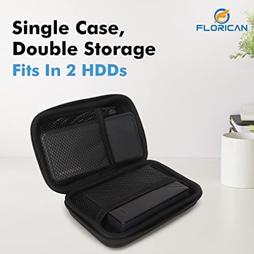 FLORICAN Premium Double Padded Shockproof External Hard Drive Case for All 2.5-inch Hard Disks Portable Storage Organizer Bag for HDDs Earphone USB Cables Mobile Charger 2