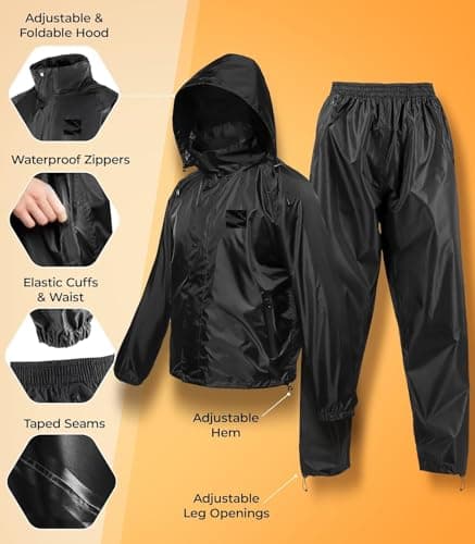 TLN Waterproof Raincoat for Men | Lightweight & Durable Rain Jacket with Hood | Windproof & Breathable | Travel-Friendly, Bike & Motorcycle Use | Full-Length Protection (IN, Alpha, S, Regular, Black) 5