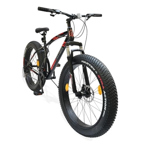 Urban Terrain Rogue Steel Fat Tyre Cycle 26 inch MTB (21 Speed) Gear Bicycle for Men/Boys with Front Suspension & Dual Disc Brake Mountain Bike | Ideal for 13+ Years, Frame Size :18 inch (Black)