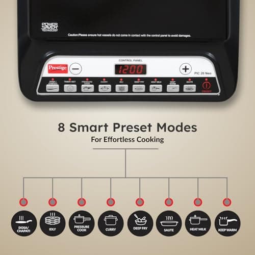 Prestige Pic 20 Neo Induction Cooktop 1600W|Indian Menu Options| Automatic Voltage Regulator| Timer With User Pre-Set, Manual, Black 5