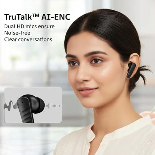 pTron Bassbuds NEO TWS Earbuds w/ 13mm Drivers, 45Hrs Playtime, Dual HD Mic & AI-ENC Calls, Custom EQ, Mobile App, Bluetooth V5.4 Earphones, Voice Assistant, Type C Fast Charging & IPX5 (Raven Black) 5