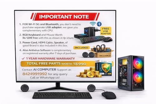 AI Ready Desktop Computer Set with 20" LED Monitor – Core i3-4130 3.4GHz, 8GB DDR3 RAM, 256 GB SSD, WiFi 6, Bluetooth 5.0, RGB Combo, Supports AI Tools Like ChatGPT & Gemini AI 5