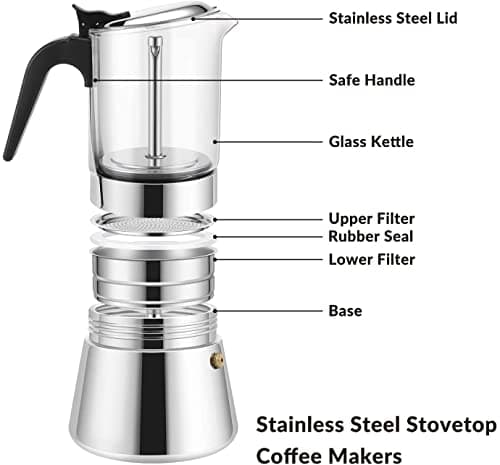 Niyam Premium Glass Steel Stovetop & Induction Base Moka Pot 4 Cup Espresso Coffee Maker Percolator Cafeteria suitable for all hobs (200ml) 3