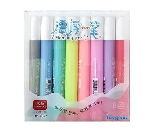 SHINETOY 8 pcs Magical Water Pen, Magical Floating Ink Pen, Erasing Whiteboard Marker, A Watercolor Pen That Can Float in The Water, Painting Pens Kit Set for Kids,Plastic