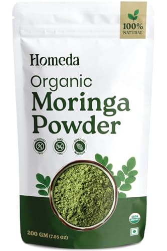 Homeda Organic Moringa Powder Superfood (200g) Moringa Leaves Powder for Weight Loss, Eating & Immunity, Height, Kids - Drumstick Juice, Murungai Keerai, Pure Fresh Munagaku Leaf Organic