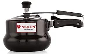 NIRLON Induction and Gas Compatible Hard Anodised Handi Shape Inner Lid Aluminium Pressure Cooker, 3 Litre, Black
