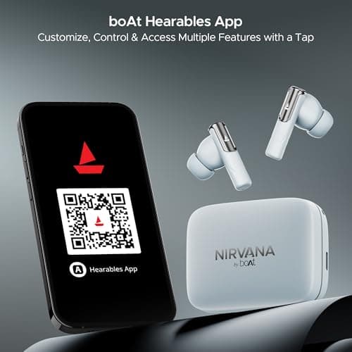 Boat Nirvana Ivy, 50dB Hybrid ANC, 360º Spatial Audio, Dynamic Head Tracking,Fast Charge,App Support, 50HRS Battery, v5.3 Bluetooth Earbuds, TWS Ear Buds Wireless Earphones with mic (Quartz Cyan) 5