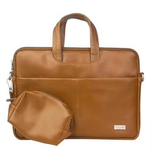 Spacething Helios Leather Laptop Bag, Tan Brown, 13-14 Inch,15-16 Inch with Charging Pouch, Zip Closure (Tan Brown, 13-14 Inches)