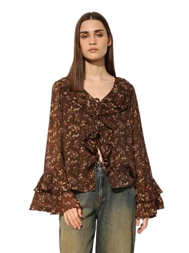 ONLY Women's Floral Print Regular Fit Brown Top 3