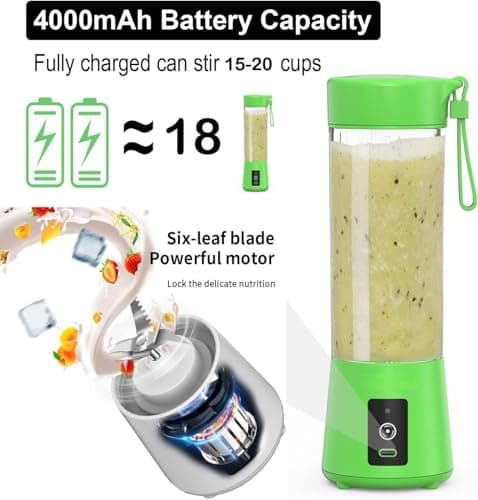 Portable Electric juicer 380ML USB Rechargeable Blender-Juicer, 6 Blades, Mini-Handheld Fruit Hand Mixer for Home & Outdoor Use (Multicolor) 3
