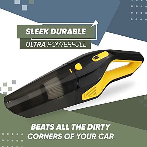 GoMechanic Car Vacuum Cleaner - Portable 2 in 1 Wet & Dry Cleaner for Car with High Suction Power 6000PA - Multipurpose 12V Power Corded with Nozzle Straw & HEPA Filter (Neutron 6000, Black & Yellow) 3
