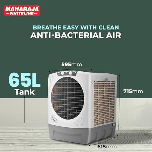Maharaja Whiteline Rambo Grey Desert Air Cooler | 65 Lt Water Tank | Inverter Compatible | Wood Wool Pads | Anti-Bacterial tank | Dry Run protected submersible pump |720x730x890 mm | 2 Yr Warranty 3