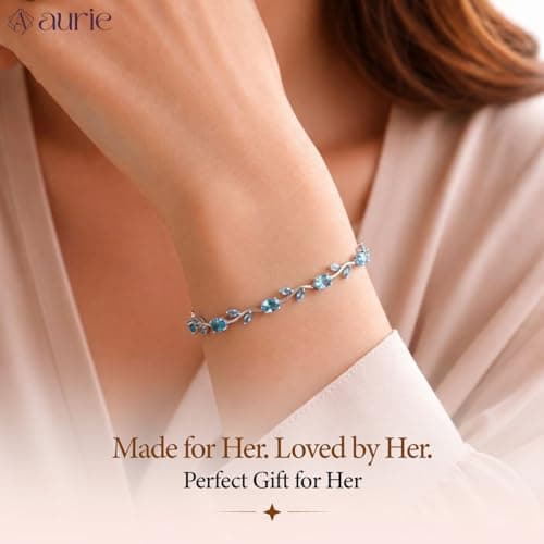 Aurie Sky Blue Tulip Bracelet for Women & Girls | Anti Tarnish Stainless Steel Floral Bracelet with Adjustable Silver Chain for Party & Daily Wear Jewellery 2