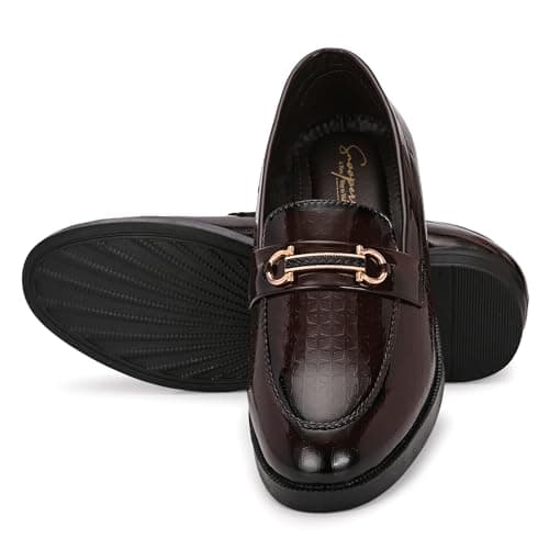 Men's Patent Leather Shiny Loafers | Shining Shoes for Wedding, Party and Festivals | Flexible TPR Sole and Comfortable Cushioned Insole | Stylish Shoes for Jeans, Kurta Pajama, Sherwani Brown 4