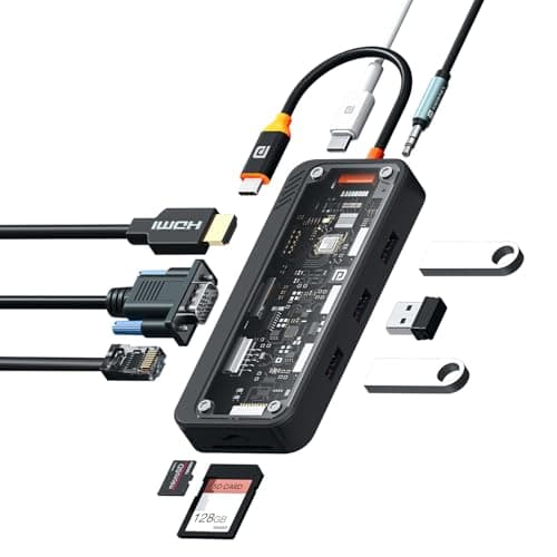 Portronics MPort View Three 10-in-1 USB-C Docking Station, 100 W PD Charging, 4K HDMI, VGA, RJ45 Ethernet, SD/TF Card Slots, USB 3.0/2.0 Ports, 3.5 mm Audio, for All Type C Devices, Windows/MacBook