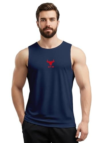 Peppyzone Men’s Printed Sleeveless Gym Tank Top | Quick-Dry Sports Vest for Workout, Training & Running | Lightweight Breathable Fabric | Activewear for Men (in, Alpha, S, Regular, Navy Blue)