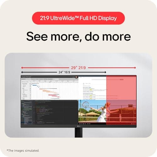 LG 29U511A 73 cm (29 Inch) UltraWide WFHD (2560x1080) IPS Monitor, 100Hz, 5ms(GtG), Anti-Glare, sRGB 99% (Typ.), HDR10, 3-Side Virtually Borderless, DP, HDMI, Headphone Out, Tilt Adjustable (Black) 5