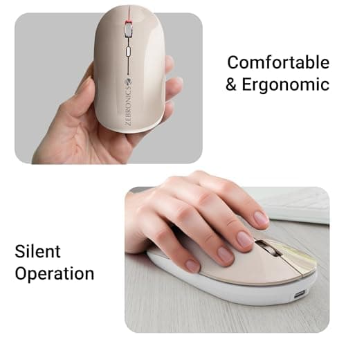 ZEBRONICS Poise Rechargeable Wireless Mouse, Dual Mode (2.4GHz + BT), Upto 1600 DPI, Silent Operation, 4 Buttons, Comfortable & Ergonomic, for Mac | Laptop | Computer (Pearl White) 4