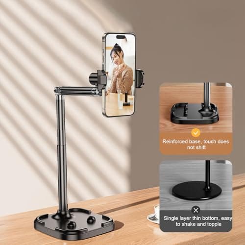 FKU Adjustable Mobile & Tablet Stand Holder for Desk | Stable Base & Anti-Slip Design for Streaming, Video Calls, Online Meetings, Online Classes and Live Sessions 2