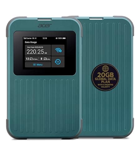 Acer Connect M4 5G Mobile Hotspot | WiFi 6 Dual Band | Connect up to 16 Devices | Access Networks in 135+ Countries I 2.4” Touchscreen | 8000mAh Battery | Tri SIM | Rugged IP68 | USB-C Fast Charging