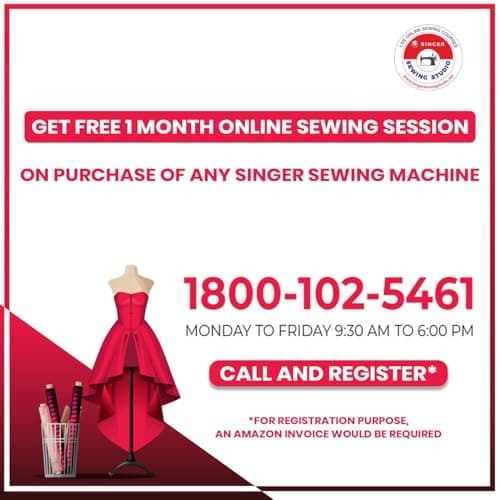 SINGER M2605 Sewing Machine | 19 Built-In Stitches, 32 Stitch Functions | Automatic Needle Threader | 70W Motor | 4-Step Buttonhole | Adjustable Stitch Length | LED Light | 2-Year Warranty 5