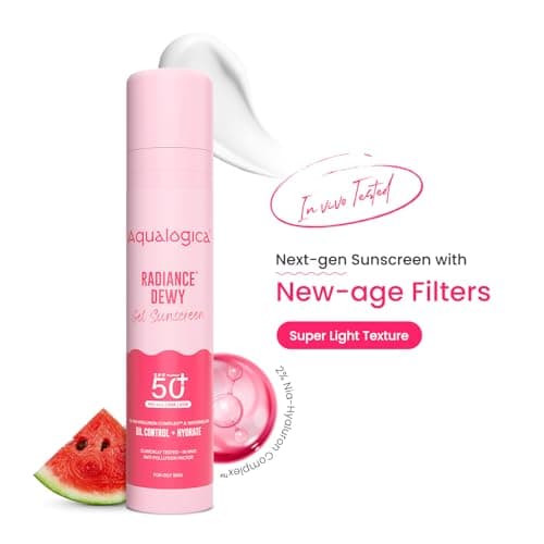 Aqualogica Radiance+ Dewy Gel Sunscreen - 50g | SPF 50+ PA++++ | In-Vivo Tested | New-age Filters | Anti Pollution Factor | For Bright & Radiant Skin | Fragrance-Free & No White Cast | 2% Nia-Hyaluron 2