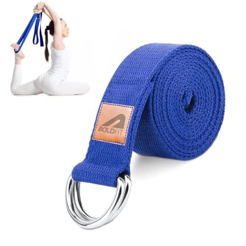 Boldfit Yoga Belt for Women and Men - Yoga Strap for Stretching with Extra Safe Adjustable D-Ring Buckle - Durable and Comfy Texture - Perfect for Your Yoga Session - 6 Feet, Blue