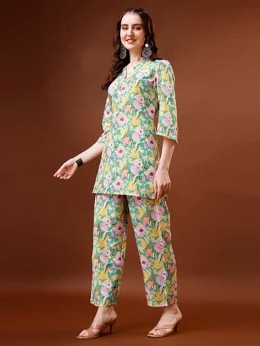 Yashika Women's Trendy Printed Cotton Blend Straight Light Green Color Kurta and Palazzo Set(YS-KS2075-L) 4