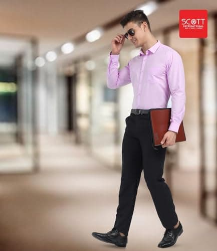 Scott International Men's Formal Shirt | Full Sleeve Wrinkle Resistant Cotton Blend | Spread Collar Regular Fit | Office, Business & Casual Wear | Solid Plain - White 5