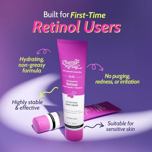 Chemist At Play 0.1% Encapsulated Retinol Night Cream for Face | Anti Aging cream for Women & Men | Reduces Wrinkles & Sunspots | Lightweight & Fast-Absorbing | All Skin Types | Boosts Collagen | 30 g 2