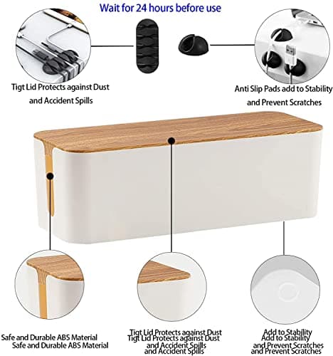 TIPAKKA cable wire organizer box cable manager box for office,home (wooden, white big) size: 40.5 * 15.7 * 13.6 cm 4