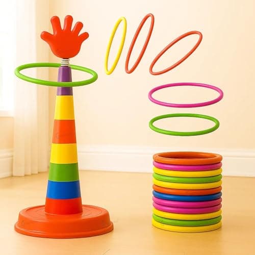 GRAPHENE 2 in 1 Stacking Ring Toss Game Toy for Kids Indoor Outdoor Target Throw Colour Recognition Brain Development Educational Toys For 1-5 Years Girls Boy Fun Learning Activity Toy Set Gift for 3+