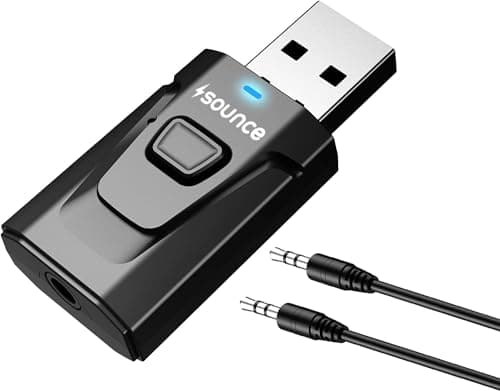 Sounce 2 in 1 Bluetooth 5.0 Transmitter Receiver | 3.5mm Stereo Audio Adapter with Mic | Portable Design | Driverless Plug and Play | Easy Slide Switch Mode | 50m Range | Compatible with Car, Aux