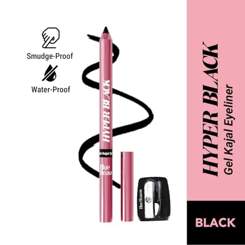 Blue Heaven Hyper Black Gel Kajal Eyeliner Enriched with Vitamin E & Almond Oil | Smudge-Proof & Waterproof | Smooth Glide Kajal For Women With Sharpener | 24 Hrs Long Stay,1.5g 2
