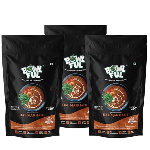Bowlful Dal Makhani | Natural Ingredients | Ready-to-Eat Meal | Rich & Creamy Black Lentils Cooked with Butter & Spices | 65g Net Weight (250g After Rehydration) | Pack of 3 | No Added Preservatives &