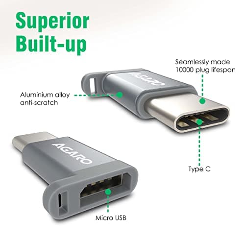 AGARO Micro USB to Type-C OTG Adapter - (Metallic Grey) 4