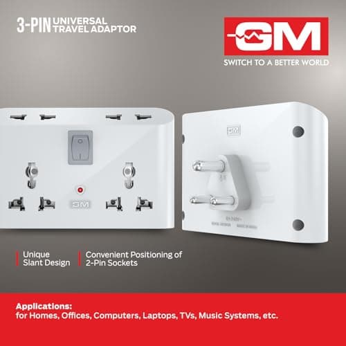 GM 3019 3 Pin Universal Multi Plug Travel Adaptor with 6 AMP for Home Applications, Computers, Laptops 6