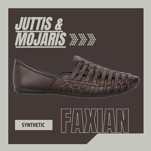 FAXIAN Men's Brown Synthetic Slip_On Comfortable/Attractive & Ethnic Nagra Juttis & Mojaris 06 (UK/India) (2015) 2