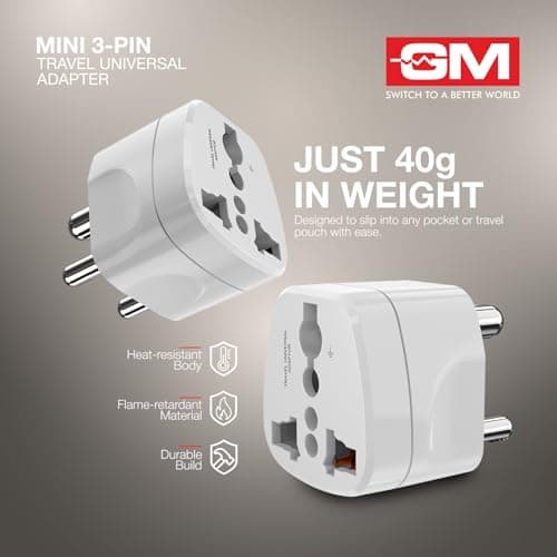 GM Modular 3005 Travel Adapter with Universal Multi-Pin Socket, 6A Adapter for Home Office and Travel Use, Shockproof Polycarbonate Body 6