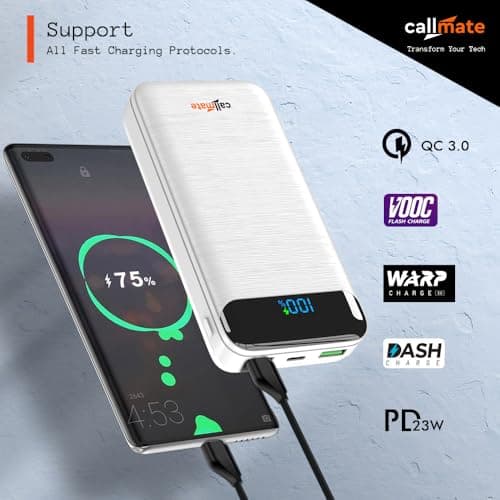 CALLMATE Chargemaster 200 Fast Charing 20000mAh Power Bank, 23W (2X QC3.0 USB Output & Type C PD), Power Delivery, Quick Charge for iPhone, Android & Other Devices (Lithium Polymer) (White) 3